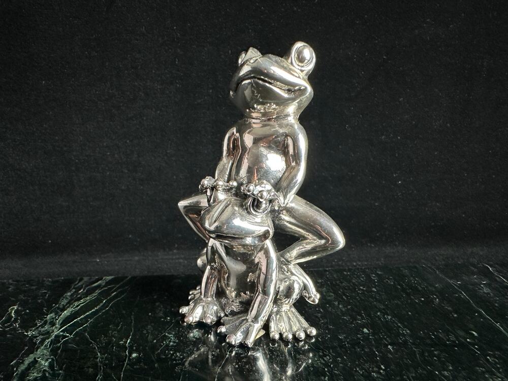 Pewter Double Frog Figurine Sculpture